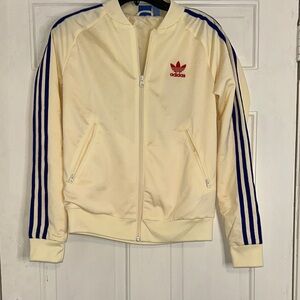 adidas Cream Jacket with Blue Stripes and Red Trefoil